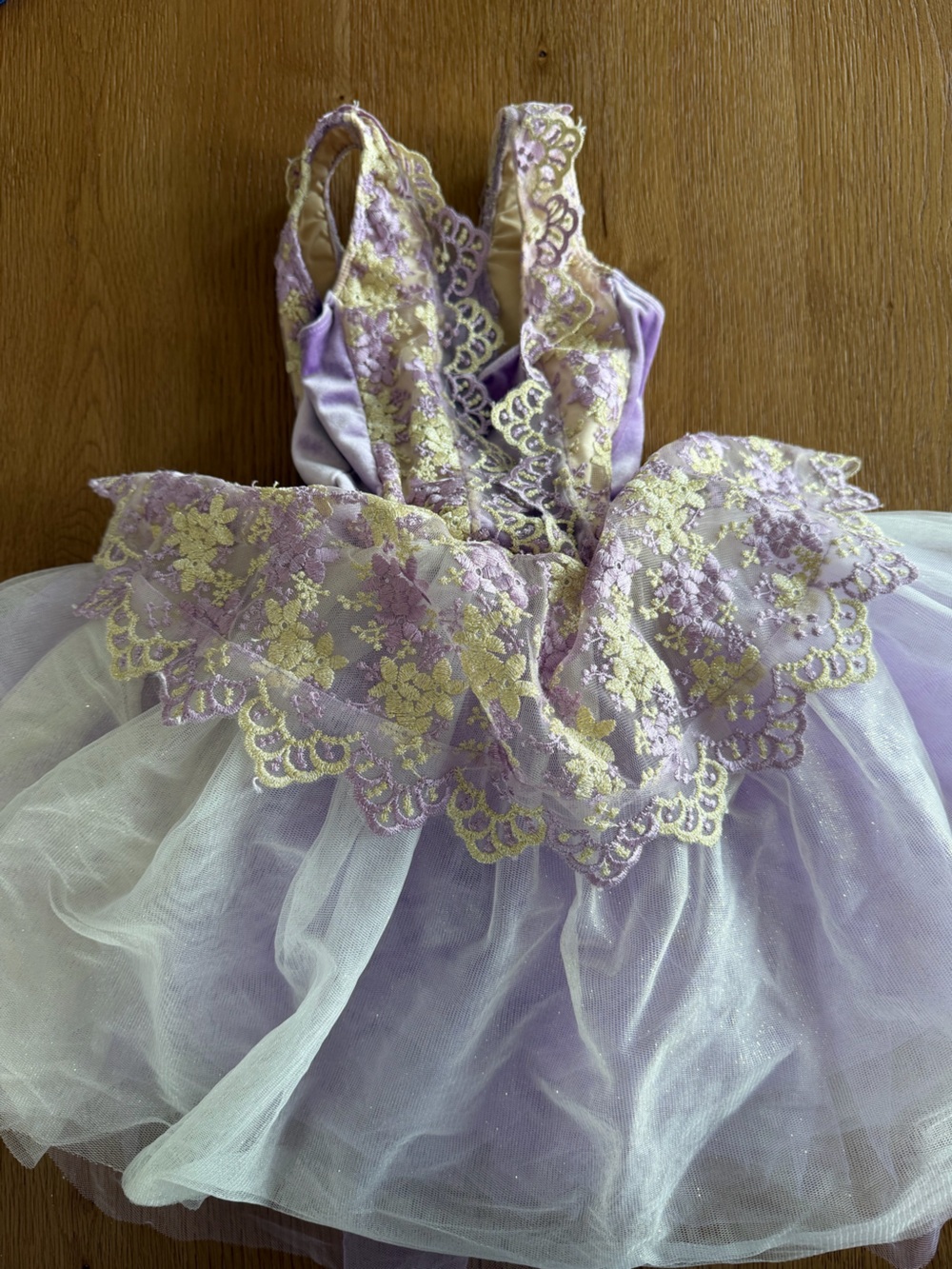 Lavender Lace Tulle Kids Dress with Gold Floral Embroidery